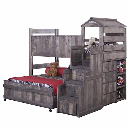 Twin/Full Complete Loft Fort Bed with Stairway Chest